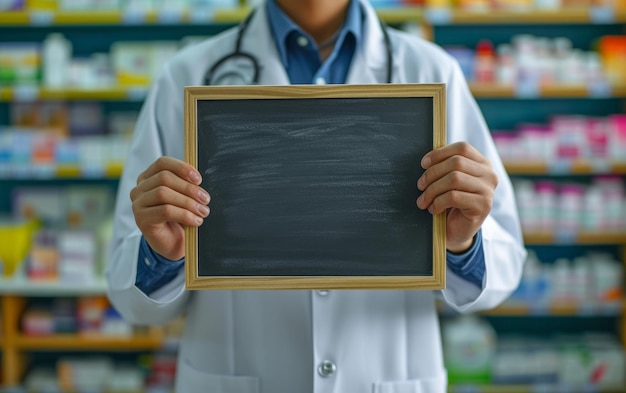 Photo le pharmacien présente un tableau blanc