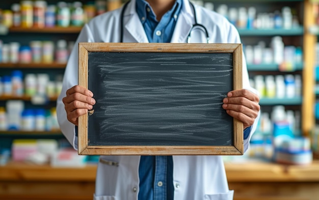 Photo le pharmacien présente un tableau blanc