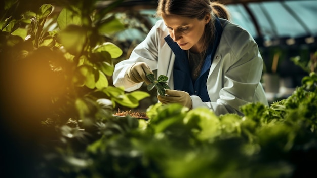 Photo un pharmacologue examine des plantes dans un jardin montrant le lien entre la botanique et la pharmacologie