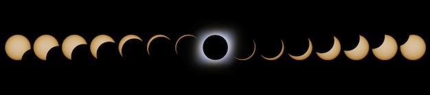 Photo phases d'éclipse solaire totale. éclipse solaire composite.