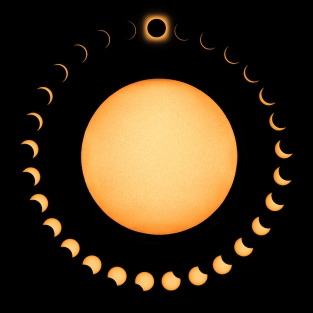 Photo phases d'éclipse solaire totale, éclipse solaire composite