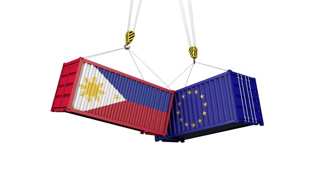 Les Philippines et l'europe concept de guerre commerciale heurtant les conteneurs de fret d rendre