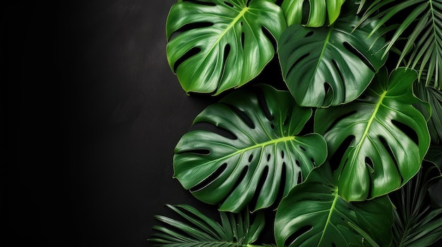 Philodendron Leaf monstera sur fond noir avec un espace vide image générée par l'IA