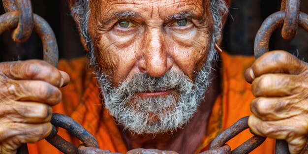 Le philosophe enchaîné Un homme aux cheveux gris Contemplant le poids du temps