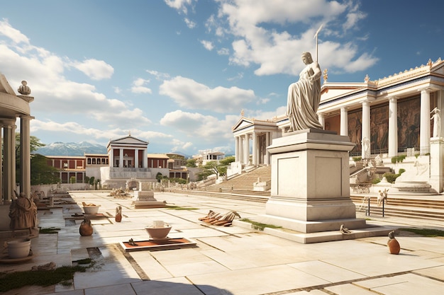 Philosophes et marchés animés d'Athènes sous la surveillance divine