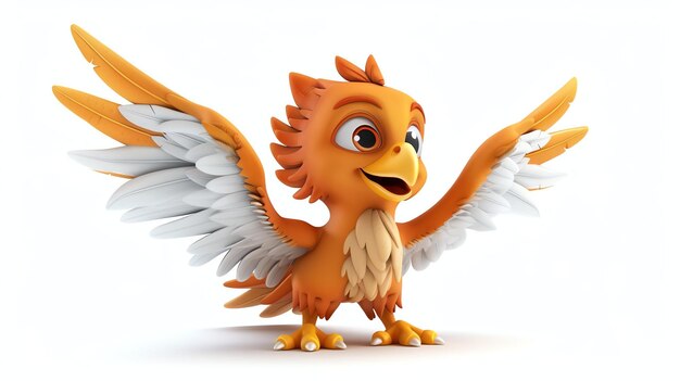 Un phoenix de dessin animé mignon et sympathique avec ses ailes déployées il a de grands yeux et un corps orange vif