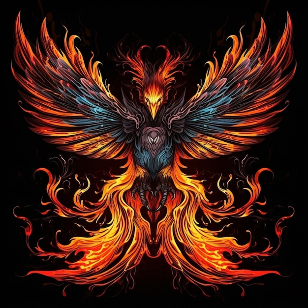 Phoenix feu Phoenix ressuscité des cendres oiseau de feu oiseau brûlant fond sombre IA générative