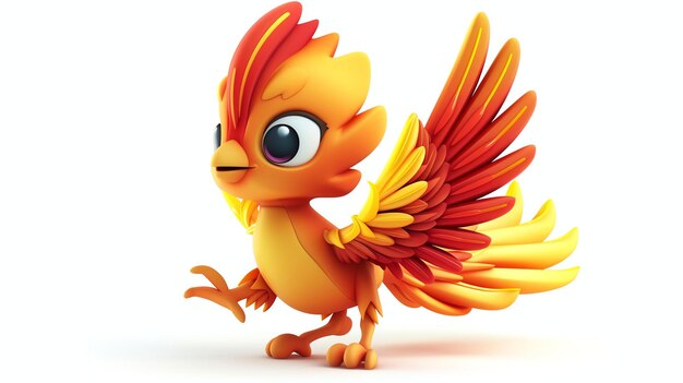 Un phoenix mignon et coloré avec de grands yeux et un sourire amical