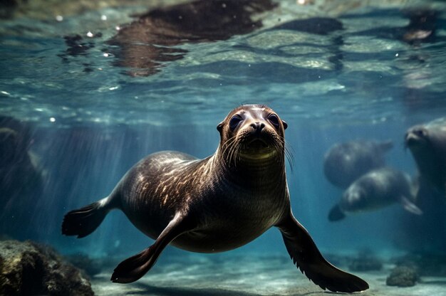 Le phoque à fourrure des Galapagos Arctocephalus galapagoensis le lion nageant dans les eaux tropicales sous-marines