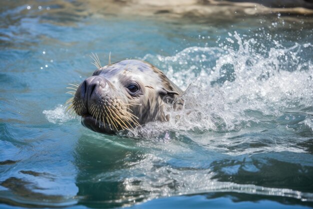 Un phoque ludique éclaboussant dans les eaux bleues cristallines créées avec l'IA générative