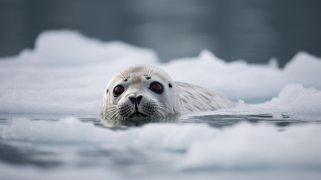 Un phoque nage dans l'eau avec les yeux grands ouverts.