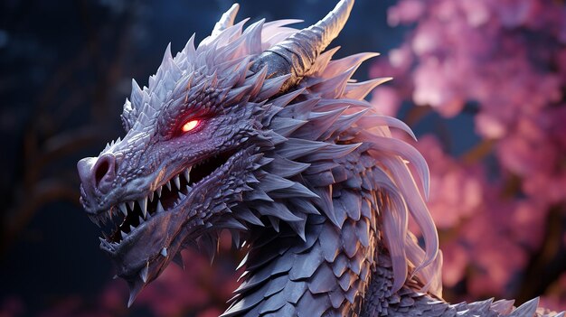 Une photo 3D du dragon violet