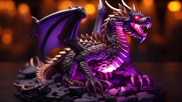 Une photo 3D du dragon violet