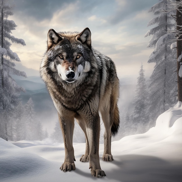 Photo 3D de loups audacieux