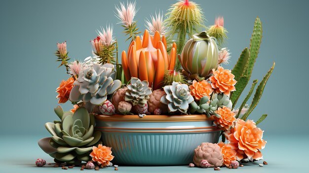 Une photo 3D d'un papier peint de la fleur de cactus