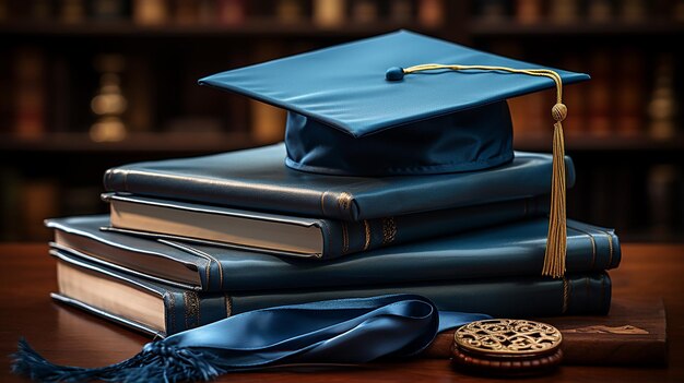 Une photo 3D d'un papier peint de mock-up de la casquette de graduation