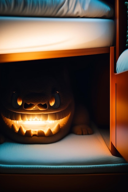 Photo 3d rend le fantôme comme une femme dans un costume d'Halloween avec des citrouilles effrayantes