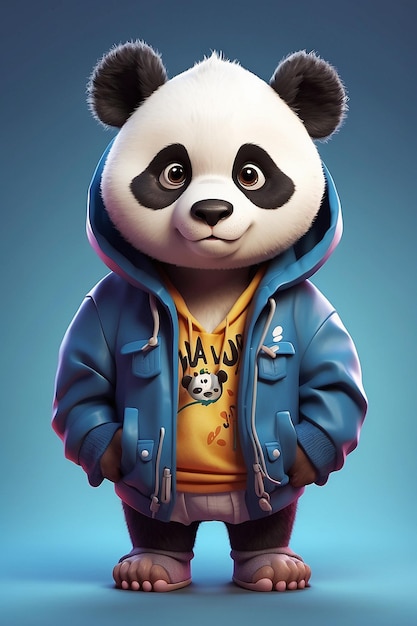 Photo 3d rendu panda mignon personnage anthropomorphe humain comme un animal