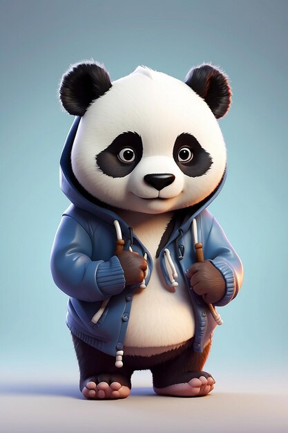 Photo 3d rendu panda mignon personnage anthropomorphe humain comme un animal