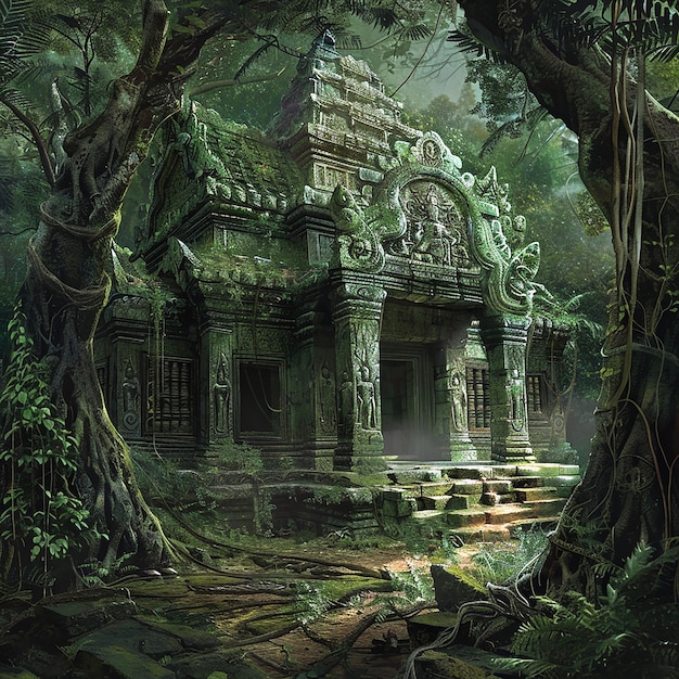 Photo 3D d'un temple avec un arbre en arrière-plan