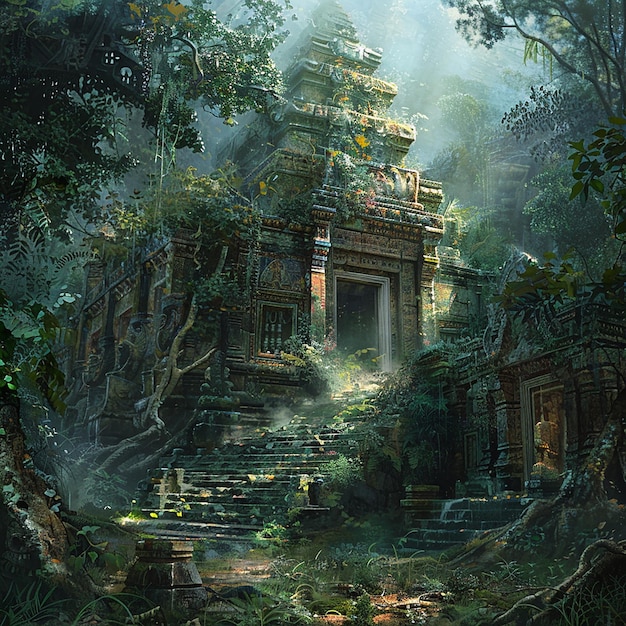 Photo 3D d'un temple avec un arbre en arrière-plan