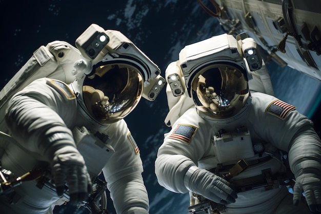 Une photo d'action d'astronautes menant des expériences dans l'espace Generative Ai