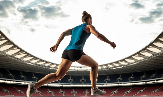 Une photo d'action d'un athlète en course dans un stade sportif