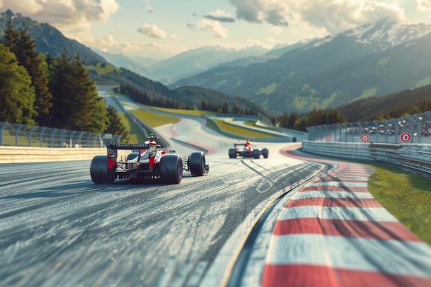 Une photo d'action à grande vitesse de voitures de Formule faisant le tour d'une