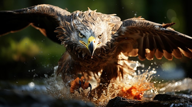 Une photo d'action d'un oiseau de proie plongeant pour son