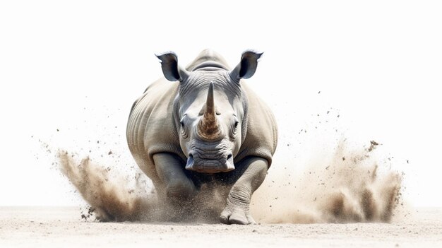 Une photo d'action d'un rhinocéros en course Ai Generative