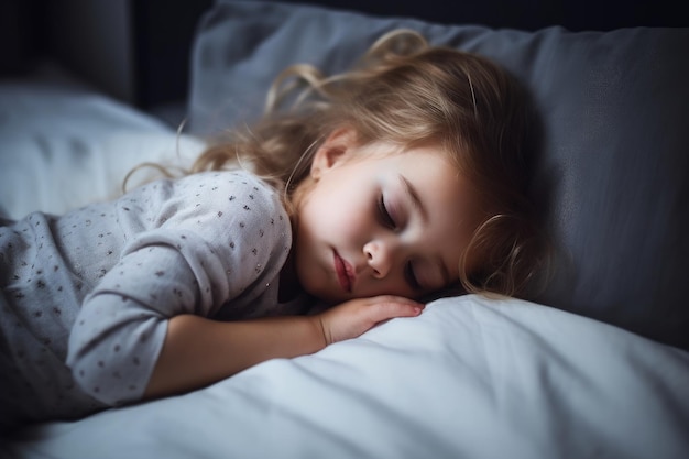 Une photo d'une adorable petite fille endormie sur un lit.