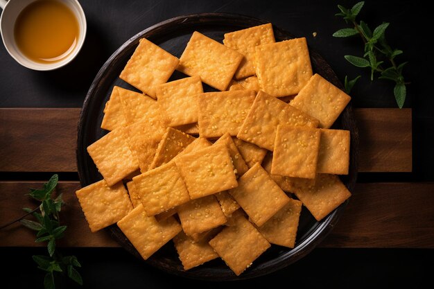 Photo une photo aérienne de barres de jaggery chikki disposées sur une planche de service