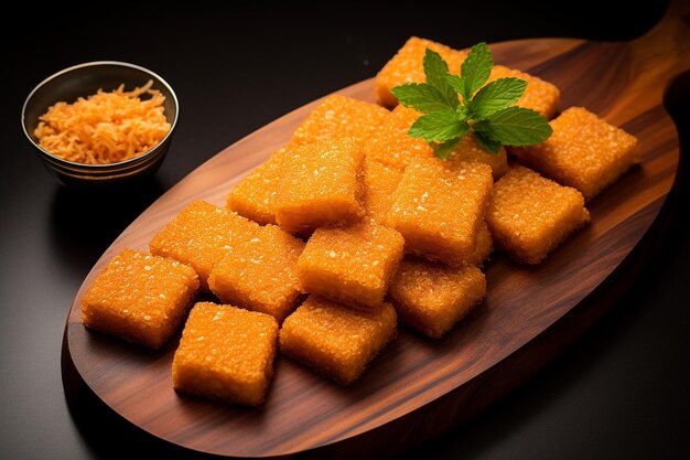 Photo une photo aérienne de barres de jaggery chikki disposées sur une planche de service