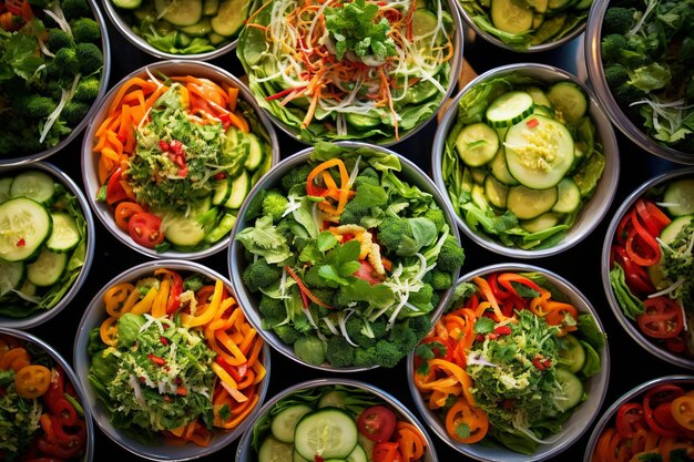 Photo une photo aérienne d'un buffet de salade lors d'un événement avec des gens qui se servent eux-mêmes