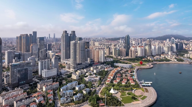 Photo aérienne du paysage de la région de la baie côtière de Qingdao