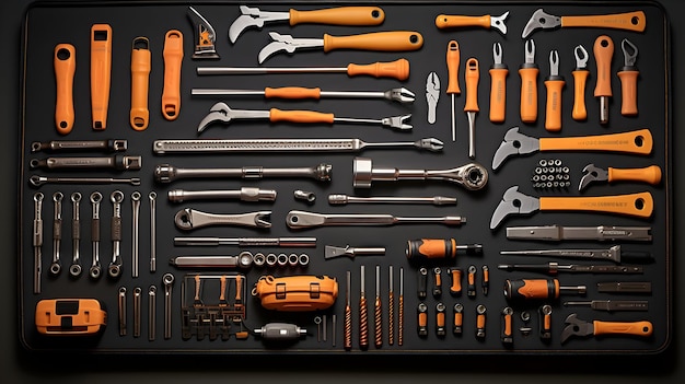 Une photo aérienne d'un ensemble d'outils bien organisé