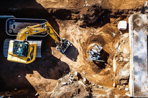 Photo photo aérienne d'une excavatrice et de bulldozers travaillant sur un chantier de construction à treillières