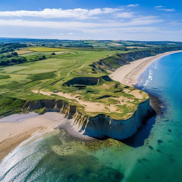 Photo photo aérienne par drone des plages de débarquement en normandie pointe du hoc site cricqueville en bessin