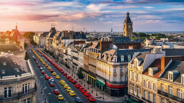 Photo une photo aérienne d'un paysage urbain avec beaucoup de voitures et de beaux bâtiments en petite france