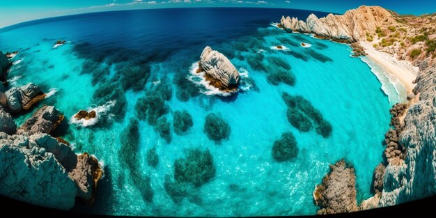 Photo photo aérienne d'une plage d'été et d'un océan bleu avec un ciel