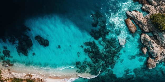 Photo photo aérienne d'une plage d'été et d'un océan bleu avec un ciel