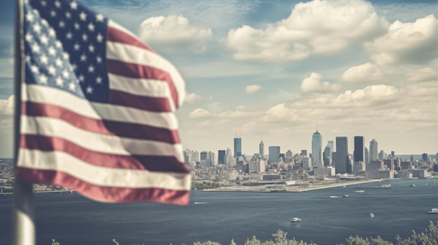 Photo photo agitant le drapeau des états-unis à l'extérieur