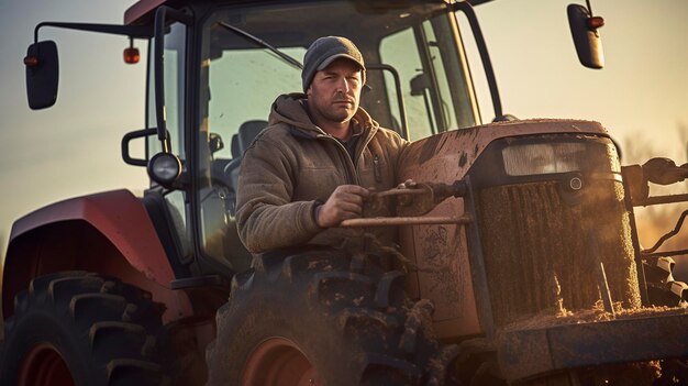 Photo une photo d'un agriculteur entretenant une herse à disques