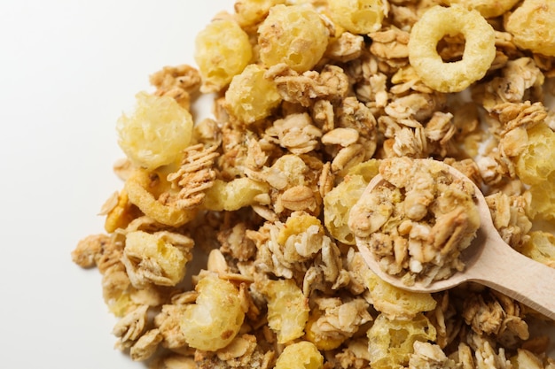 Photo d'aliments non cuits pour le muesli du petit-déjeuner