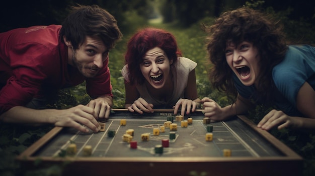 Photo Amis s'amusant avec des jeux traditionnels