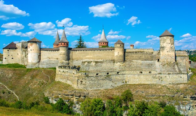 Photo d'un ancien château en pierre avec de nombreuses tours hautes à KamyanetsPodilsky