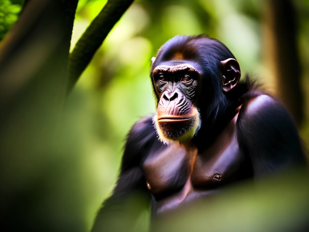 Photo d'un animal chimpanzé dans une jungle verte capturée avec un appareil photo reflex numérique