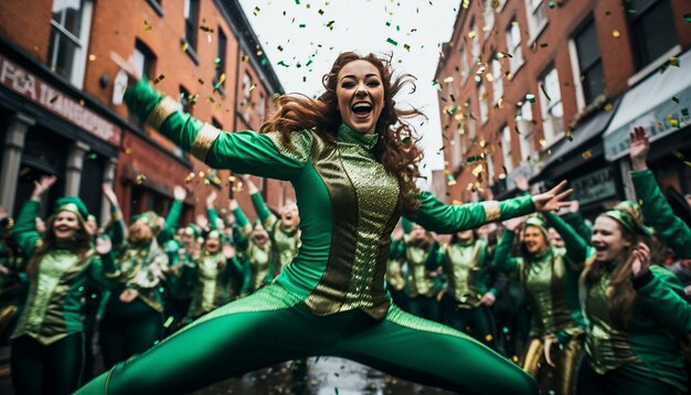 Photo une photo animée d'une représentation de danse dans un défilé de la saint-patrick