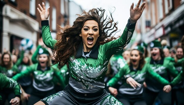 Une photo animée d'une représentation de danse dans un défilé de la Saint-Patrick