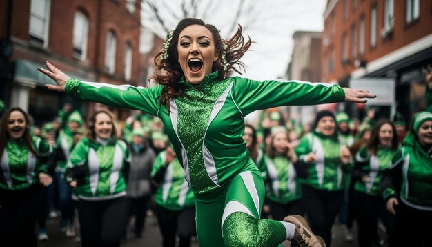 Une photo animée d'une représentation de danse dans un défilé de la Saint-Patrick